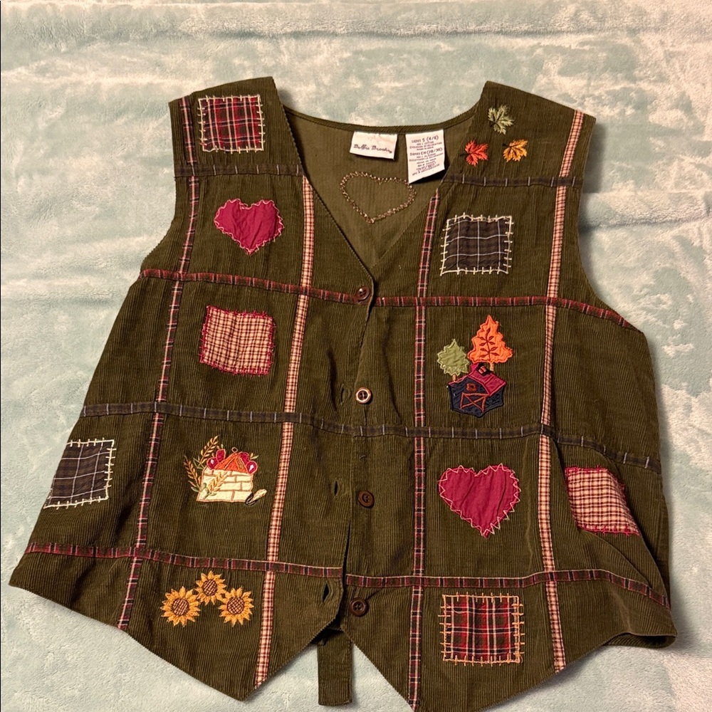 Bobbie Brooks Olive Green Patchwork Vest